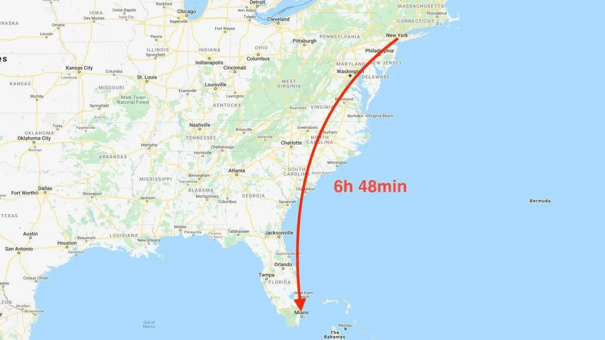 New York to Miami flight route